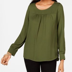 NY Collection Blouse Long Sleeve Button Trim Top